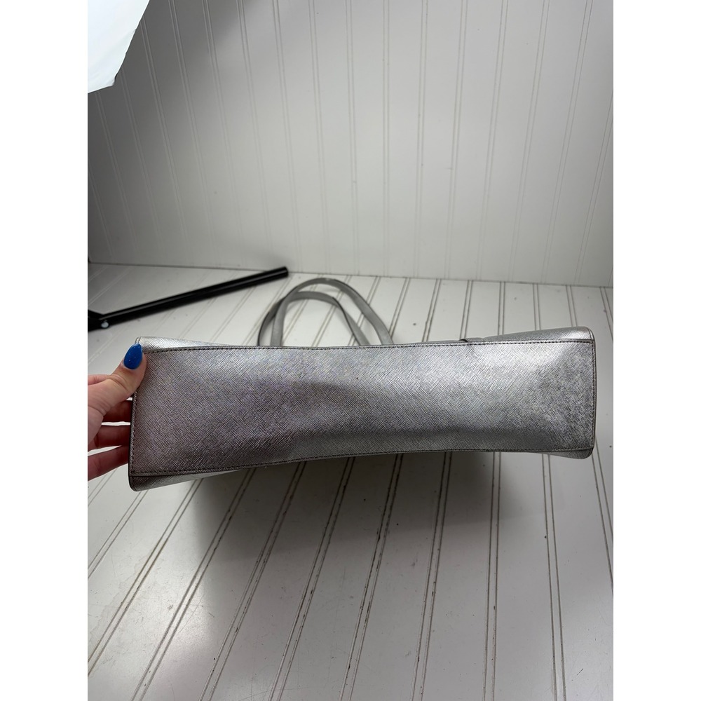 Kate Spade Vintage Silver Metallic Saffiano Leather Kenzie Shoulder Bag Purse - Picture 9 of 15